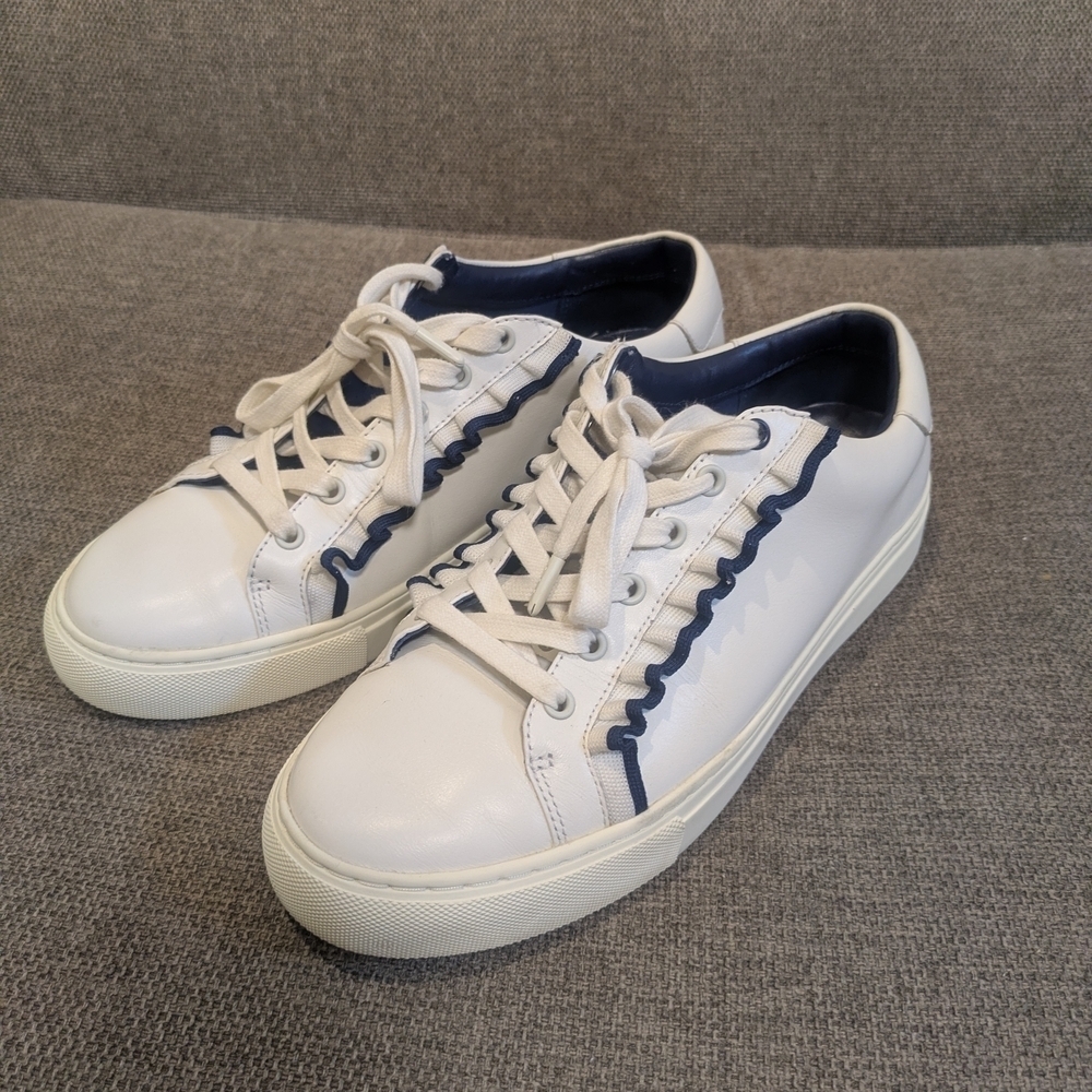 Tory Burch Sport White & Blue Leather Sneakers | Minimalist Casual Shoes
